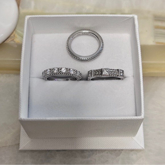 Judith Ripka 3 Ring SET Sterling Silver 925 Size 6 CZ - Picture 10 of 11
